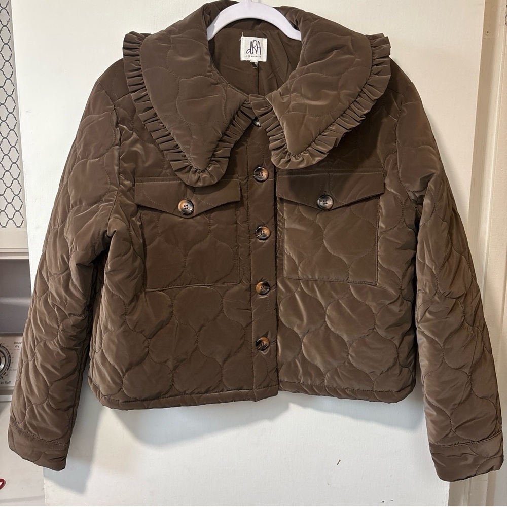 Anthropologie dra Los Angeles Mable Exaggerated Collar Brown Quilted Jacket Sz M - Picture 3 of 10